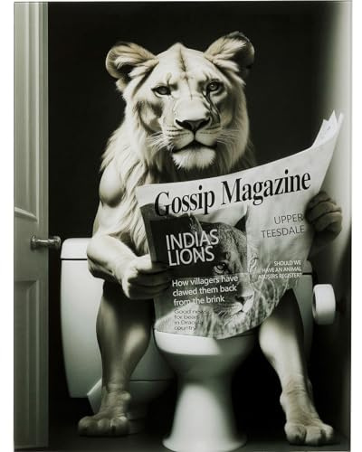 Kare Quadro da parete di design Bath Leonessa, rettangolare, vetro temperato monolocale da 4 mm, design animale, leone, arte da parete, camera da letto, vetro, 80 x 60 cm (altezza x larghezza)