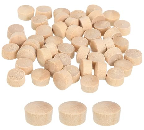QUARKZMAN 60 Stück Holzstopfen, 9mm/0,35 Flachkopf Hartholz Lochstopfen Abdeckkappen Knöpfe Holzstecker für Möbel Holzarbeiten Handwerk Dekor (10mm x 9mm)
