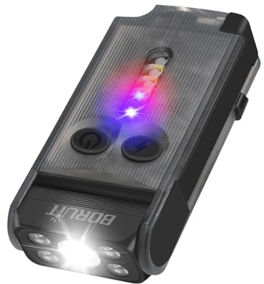 BORUIT V30 Taschenlampe LED Aufladbar mit UV und Rotlicht, Mini Taschenlampen 180° Drehbar, Klein Flashlight 120 dB-Summer 12 Modi, 900 Lumen IP65 Wasserdicht A/C-C Torch (Schwarz) | 365 nm UV/Rot/Grünes Licht, USB C wiederaufladbar, IP65 wasserdicht, 120 dB, Mini-EDC für Zuhause, Camping, Reisen