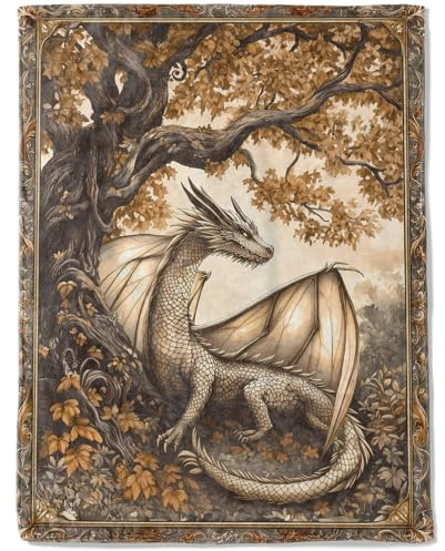 ainori Fleecedecke mit Herbstdrachen-Motiv, leicht, weich, gemütlich, als Geschenk für Fantasy-Liebhaber, Damen, Herren, bezaubernde Lebensbaum-Decken, Zuhause, Zimmer, moderne künstlerische