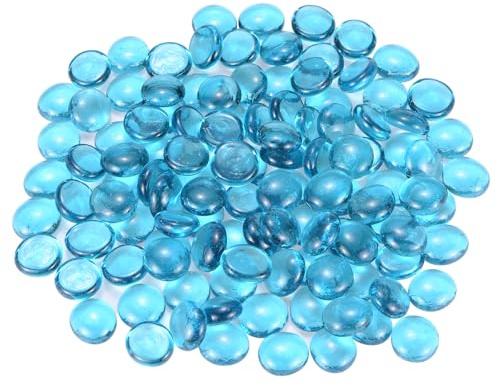 M METERXITY Fire Glass Stones 18-22mm, 350g/0.77-Pound, Sky Blue | Glass Gems, Pebbles Pieces, Round, High Luster, for Vases, Fire Pit, Garden Decorations