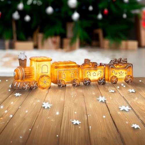 Spetebo LED Lebkuchen Weihnachtszug Aufsteller warm weiß 4-teilig | Deko Zug beleuchtet, Batterie betrieben, Weihnachten Advent Winter, Tisch Fenster Deko, Stimmungslicht