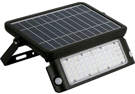 Proyector LED Solar 10W 6000K, color negro; ideal para iluminación exterior, jardines y terrazas.