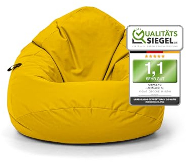 Nadimaideal Sitzsack Tropfenform Kastanie | Bodenkissen für Kinder & Erwachsene | Indoor & Outdoor | Gaming Sitzsack - Sitzkissen - Beanbag | Füllung EPS Perlen (Gelb, XL-Durchmesser 77 cm)