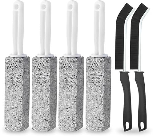 Piedra Pomez para Limpieza WC, 4 unidades Limpiador de Inodoro Pómez y 2 Cepillos para Juntas Cleaning Block WC Escobilla de Baño Piedra para Sanitarios para Aseo Baño Cocina