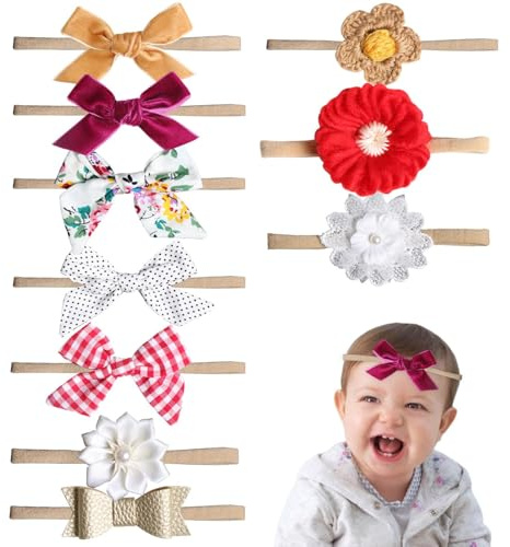 Tjejer Nylon Hårband, Baby Nylon Pannband Band Band | 10X Flickor Nylon Pannband och Rosetter - Härlig och Elastisk Pojke Bundet Rosett för Baby Show, G-action