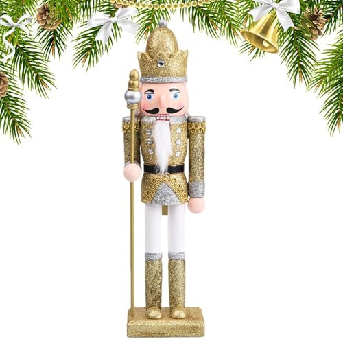 Soldat Casse-Noisette en Bois - Marionnette Casse-Noisette Créative, Figurine de Décoration de Table | Figurines à paillettes or argent 30cm, figurines de décoration casse-noisette de soldat pour déco