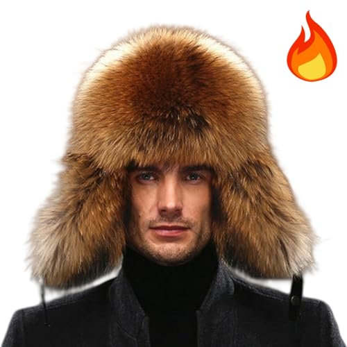 Cristianmoretti Pelzmütze, Winterfellmützen for Damen, Kunstfellmütze Damen, flauschige Mütze Damen, Fellmütze mit Ohren, russische Mütze, Plüsch-Kunstfell-Wintermütze, Damen-Wintermütze(Camel)