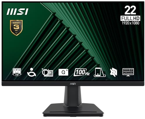 MSI PRO MP225V 21.5 Inch Full HD Office Monitor - 1920 x 1080 VA Panel, 100 Hz, Eye-Friendly Screen, Tilt-Adjustable - HDMI, D-Sub (VGA)