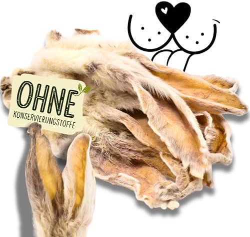 Naturbiss Hasenohren mit Fell für Hunde – 20 Stück - Barf Leckerli Hypoallergen Kausnack für Zahnpflege, Kaninchenohren 100% Natürlich - Welpen, Senioren – Trockenbarf für Hund