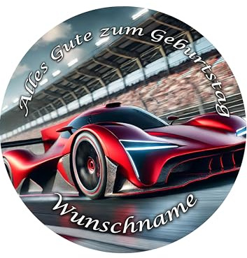 Tortenbild mit Wunschname Formel 1 Rennwagen Ø 20cm | Zuckerbild, Essbares Foto, Tortenaufleger, Fondant, 00655