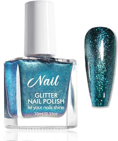Chamäleon Nagellack Blau - Holografischer Nagelack Schnelltrocknend - Ungiftig Glitzer Nagellack Auf Wasserbasis mit Farbwechsel Effekt - Nail Polish Ohne UV Lampe für Frauen (Blue, 10 Ml)