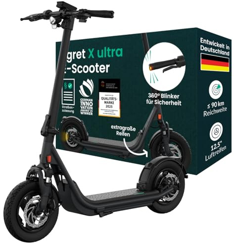 Egret X Serie - Prime, Ultra, Core+, Elektroscooter, E-Scooter mit Straßenzulassung, bis 90km Reichweite, Elektroroller Erwachsene, Eroller 20 kmh, App, Zuladung 130kg (X Ultra - Bis 90Km)