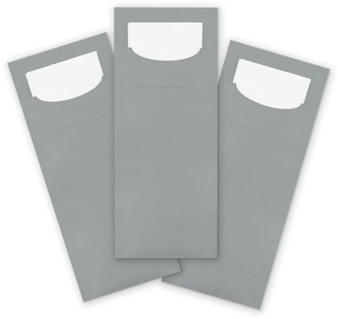 itenga 100x Bestecktasche aus Papier mit weißer Serviette Gastronomie Veranstaltung Feier… (grau)