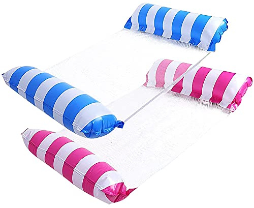 ZHODADA Aufblasbares Schwimmbett, 2 Stück Luftmatratze Pool 4 in 1 Wasser-Hängematte Lounge Luftmatratze Pool Aufblasbare Wasser Hängematte Schwimmstuhl (Hellblau+Rosa Rot)