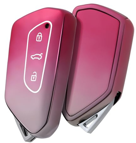 OATSBASF Autoschlüssel Hülle für VW, Gradient-TPU Silikon Schlüsselhülle, kompatibel mit Golf 8, ID3, ID4, GTI, GTE, Seat Leon MK4, Tarraco, Ateca & Skoda Octavia (Gradient Pink)
