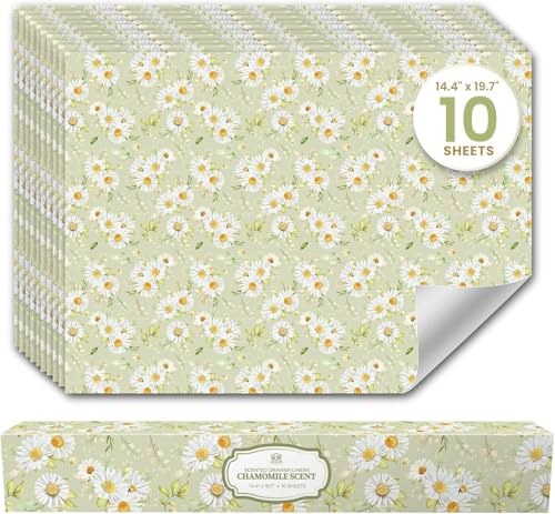 Chamomile Scented Drawer Liners (10 Large Sheets, 50cm x 36.5cm) - Non Adhesive Drawer Fresheners & Lining Paper for Drawers, Bedroom & Wardrobe Shelves - Drawer Liners Scented for Clothes