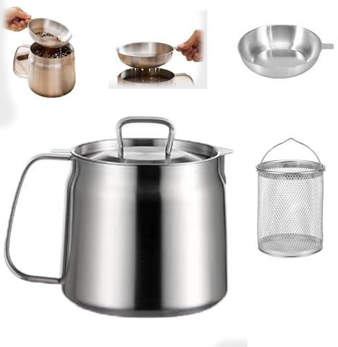 Friteuse en acier inoxydable 2 en 1 avec filtre à huile et couvercle anti-poussière, récipient 2L polyvalent pour la cuisine et la cuisson,1.5L