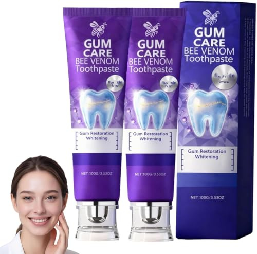 2Pcs Viocore Bee Venom Dental Treatment Toothpaste, Gum Therapy Bee Venom Toothpastes, Natural Whitening Toothpaste, Fresh Breath, Thoroughly Removes Stain for Men and Women
