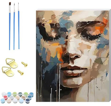 DIY Woman Paint by Number for Adults,Wooden Framed Painting Kits for Adult,Easy Color by Numbers Acrylic,Small Paint by Number Canvas Crafts Watercolor for Beginner Room Decor (Mysterious Face)