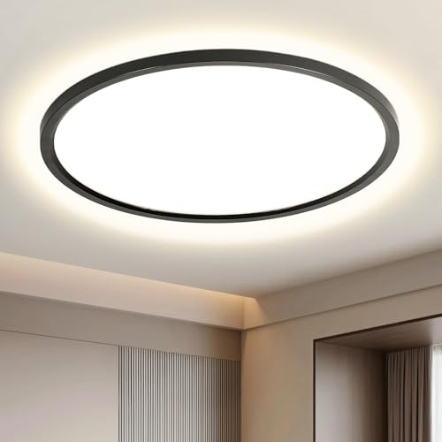 EASY EAGLE LED Deckenleuchte Flach 50CM, Rund Deckenlampe 4000K 52W, Schwarz Modern Badezimmer Lampe Led Panel Küchenlampe für Flur Schlafzimmer Balkon Wohnzimmer Küche Keller