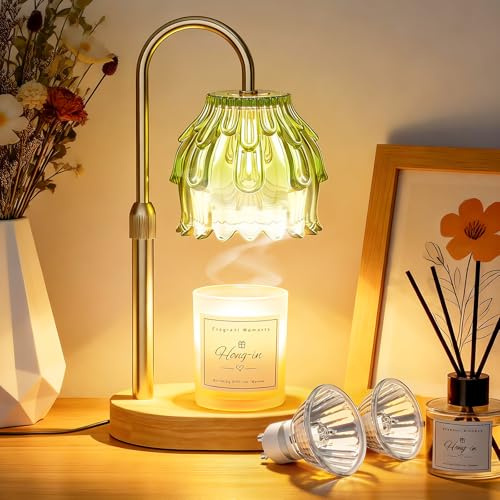 Candle Warmer Lamp with Timer, Candle Heater Dimmable and Height Adjustable, Electric Wax Melter for Jar Candles, Candles Melting Light Housewarming Gifts for Women Bedroom Holiday Decor (Green)
