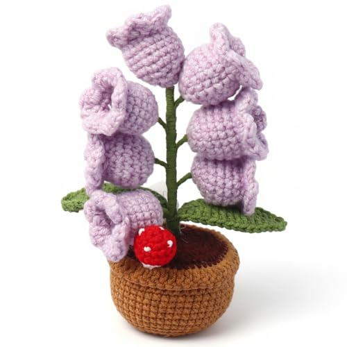 Otbushit Lampada a Fiori Vintage, Lampada a mughetto, Luce Notturna Fiori all'Uncinetto con Luce Calda - 7 lampade Giglio Viola in Vaso Vintage per Decorare Il Comodino, bomboniera di Compleanno