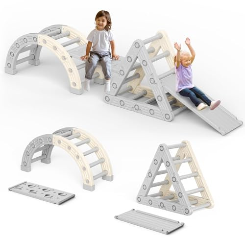 VIHBRAI Set da Gioco Montessori 10 in 1 per Interni con Scivolo e Dondolo, Struttura di Arrampicata in plastica per Bambini Piccoli, Scala Montessori, Scivolo, Arco di Arrampicata educativo