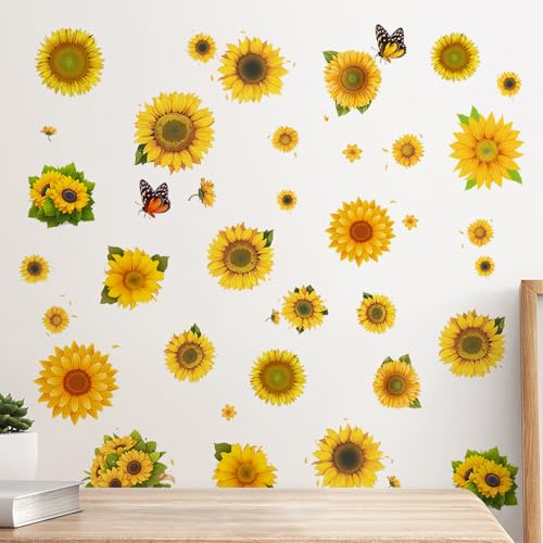 ZOMKIFA 9 Pezzi Adesivi Muro Girasoli 20 x 30 cm Vinile Impermeabile Autoadesivo Per Camera Auto Finestra Decorazione Regalo Parete Fiore Adesivo Decorazione Casa Parete Cucina