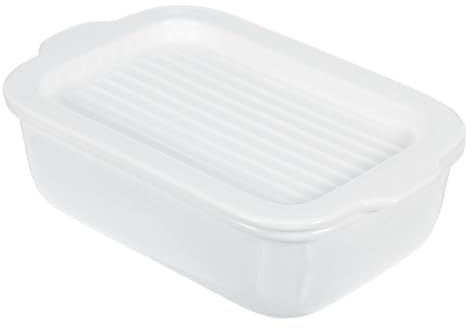 NIYANGLE Pirofila da Forno in Ceramica Rettangolare Bianca con Coperchio, Capacità 500ml, Resistente al Forno, Facile da Pulire, per Meal Prepping e Riunioni di Famiglia
