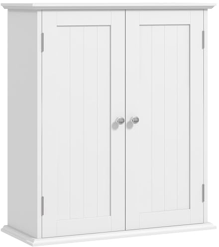 HOMCOM Bathroom Wall Cabinet, 3-Tier Wall-Mounted, 53 x 22 x 61 cm, White | Bathroom Storage Cabinet, Adjustable Shelf, 2 Doors, Space Saver Medicine Cupboard