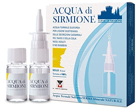 ACQUA DI SIRMIONE, Idéal pour le nez fermé 6 flacons de 15 ml. Peut être utilisé avec un spray nasal ou en aérosolthérapie. Produit 100% naturel, adapté aux adultes et aux enfants