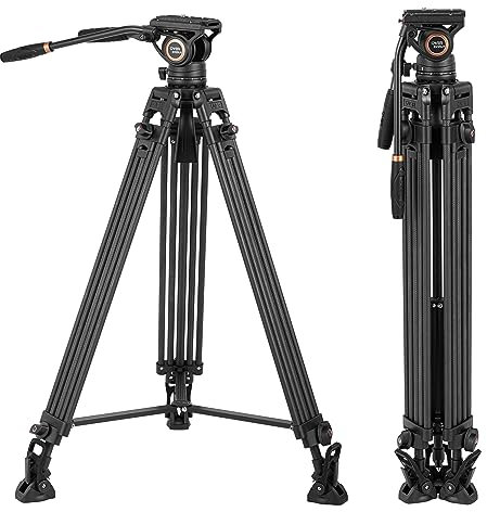 Cayer BV25LH Videostativsystem, 74-Zoll-Carbon-Profi-Hochleistungskamera-Stativsatz, Doppelrohr-Stativbein mit K3-Flüssigkeitsschleppkopf, 2 Pan-Bar-Griffe, maximale Belastung 13,2 LB