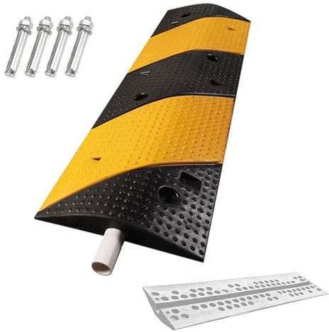 Canalina Passacavi Calpestabile in ​​gomma, Canalina Elettrica da Esterno a 1 Canale, Dossi Artificiali, Capacità di Carico 10 tonnellate, per Garage e Parcheggi(100x30x4.8cm/39x12x2in)