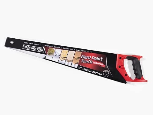 Barbarossa Pro Hand Saw, Perfect for 1st Fix Heavy Duty Sawing, Trimming, Gardening, Wood Cutting, Plastic, Made from Carbon Steel with 8 TPI / 9 Points