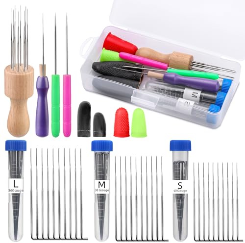 Nadelfilz Set, 30 filznadeln zum trockenfilzen(3 Größen) Filzen Starterset | Filzset für Anfänger, Trocken Filzen Set mit Ahlen, Nadelfilz, Anleitung und Anderen Werkzeugen für Anfänger Oder Profis