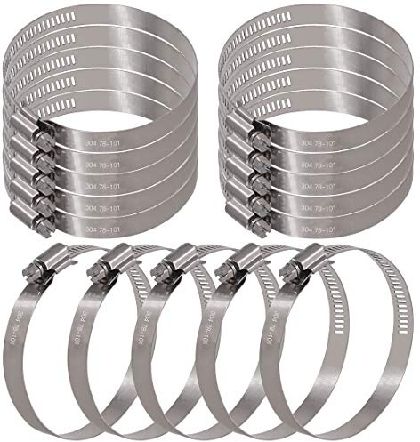 Glarks 15 abrazaderas de manguera de engranaje sin fin ajustables de acero inoxidable 304 de 78-101 mm para abrazadera de línea de combustible para tubería de agua, fontanería, automotriz y mecánico