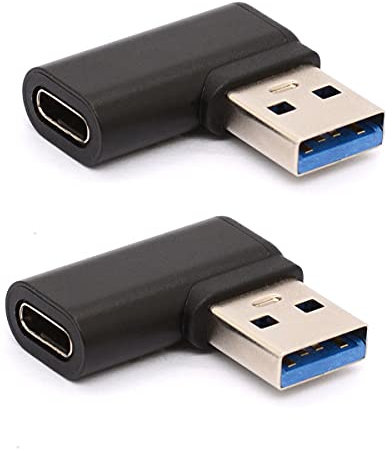 Tomost Adaptador USB C a USB en ángulo recto, adaptador USB A a C de 90 grados, USB 3.0 macho a conector USB C hembra, cable compatible con tablets (derecha (negro))