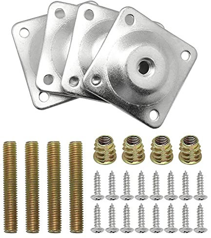 Bohaner 4PCS Level Legs Fixing Mounting Plate Level + M8*50 Metal Dowel Screws+ M3.5 * 20 Screws Bracket Furniture Table Feet Set