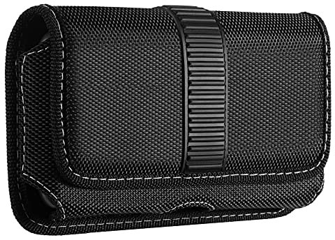 MoKo Funda Cinturón Horizontal para Móviles,Fundas Cartucheras de Nylon para Teléfonos con Clip, Bolsillo al Aire Libre para iPhone SE 3 2022/14/14 Plus/Pro/Pro MAX Smartphone de hasta 6.7'', Negro