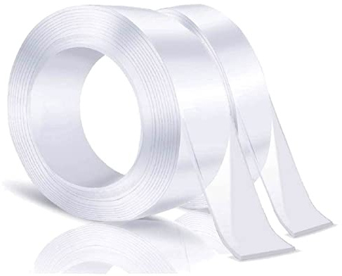 DMSTECH Double Sided Tape Heavy Duty 2 Rolls (0.5inch+1inch) Acrylic Sticky Mounting Tape Clear Removable Strong Two Sided Adhesive for Sign/Photo/Poster/Picture Mount/Paste Items/Craft Wall Mounting