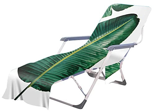 FANSU 3D Laub Schonbezug für Gartenliege Frottee Liegenauflage Garten Sonnenliege Handtuch mit 2 Taschen Stuhl Strandtuch für Schwimmbäder, Strände (Palmenblätter,75x210cm)