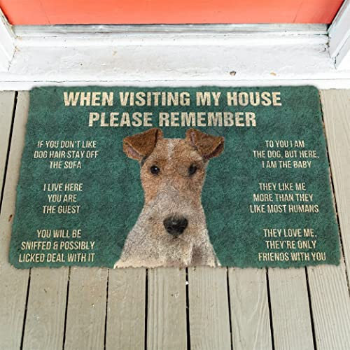 YACANNA Fußmatte für Innen Außen Waschbare 3D Bitte Denken Daran Foxterrier Hunde Hausregeln Fußmatte rutschfeste Tür Fußmatten Dekor 40x60cm