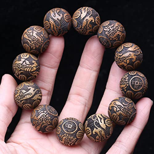 MELRIE 1 Pc Bracelet en Bois Naturel Perles de Bouddhisme tibétain Or Bois Hommes Chanceux bête Perles-Millettia Laurentii