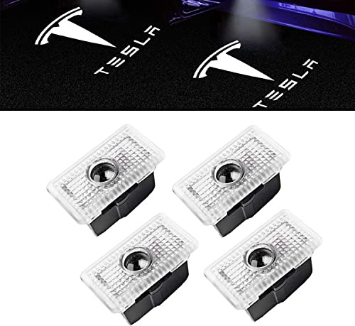 Supfoto Car Door LED Logo Projector Light Compatible with Tesla Model S/3/X/Y - 4 Pack Ghost Shadow Welcome Puddle Lights Accessories