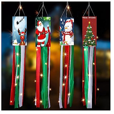 Yurosiay 4 Stück Windsack Weihnachten Outdoor Flagge Windsack Weihnachtsbaum Windsack Draußen Hängende Windsäcke Party Windsack Weihnachts Windsack deko für Garten Rasen Veranda Terrasse