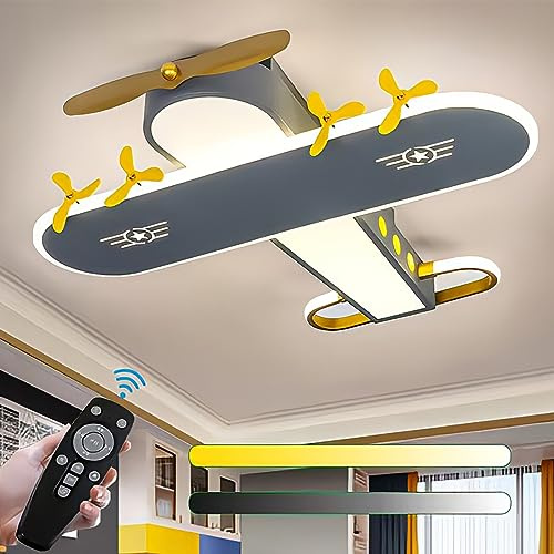 KZT LED Deckenleuchte Flugzeug Moderne Deckenlampe mit Fernbedienung Dimmbar 60CM Junge Schlafzimmerlampe Acryl Deckenbeleuchtung für Mädchen Kinderzimmer Babyzimmer Kindergarten Innen Beleuchtung