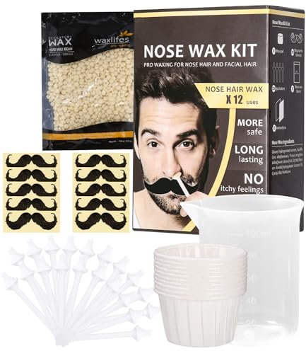 LEAZZLE Nose Wax Kit,Quita Pelos de Nariz Seguro y Fácil,100g de Cera Nariz, 20 Aplicadores,10 Recipientes y 10 Plantillas de Bigote,Nasal Waxing Segura Rápida Indolora para Hombres/Mujeres