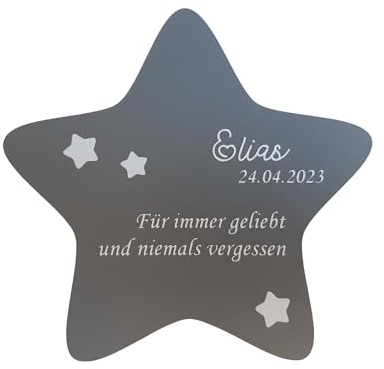 Sternenkind Deko | Stern aus Hartplastik in grau oder weiß 17 x 17 cm | Grabdeko Kindergrab/wetterfest | Kindgerechter Grabschmuck