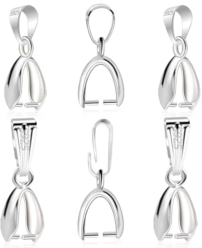 Silver Slider Necklace Pendant Clasps 6PCS Necklace Pendant Loop Connector | Necklace Clasps Slider Pendant Clasps with Open Loop Necklace Connectors Charms Pinch Clip Jewelry Findings Making Supplies
